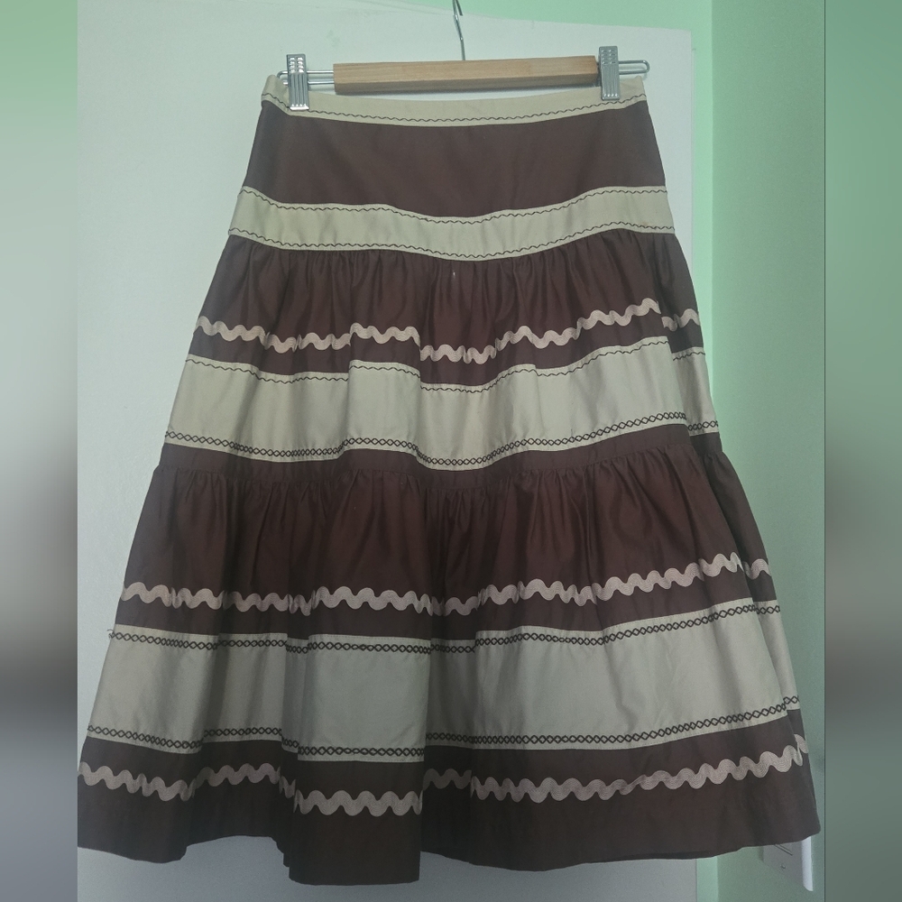 Banana Republic Brown and Cream Tiered A-Line Skirt, 100% Cotton